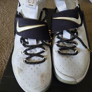 Nike Lebron James XIV BHM White & Black Basketball Sneakers with Gold Swoosh